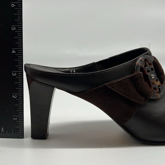 Brighton Rococo Made in Italy Dark Brown Leather Belted‎ Mules Slip On Heels 8.5 - Picture 10 of 10